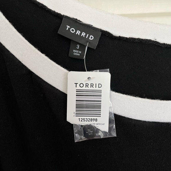 Torrid Black and White Long Sleeve Button Off The Shoulder Sweater Dress - Picture 7 of 10